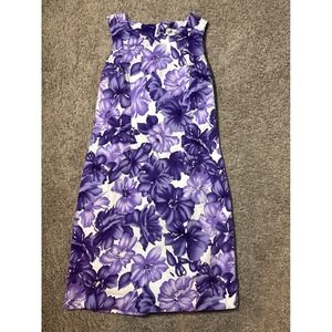 JW Treci Womens 4P Purple White Floral Sleeveless Sheath Dress Petite USA‎ Made